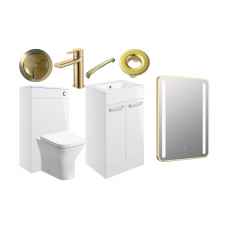 Pilton Bathroom Furniture Pack with Brushed Brass Taps and Free Illuminated Mirror
